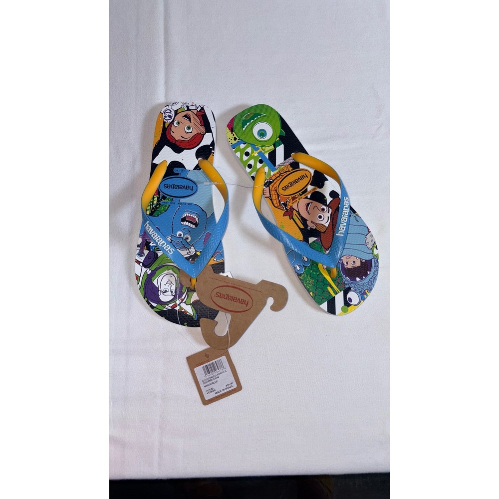 Havaianas Disney Pixar Flip Flops Size 11/12 White/Blue NEW Woody Buzz Sulley